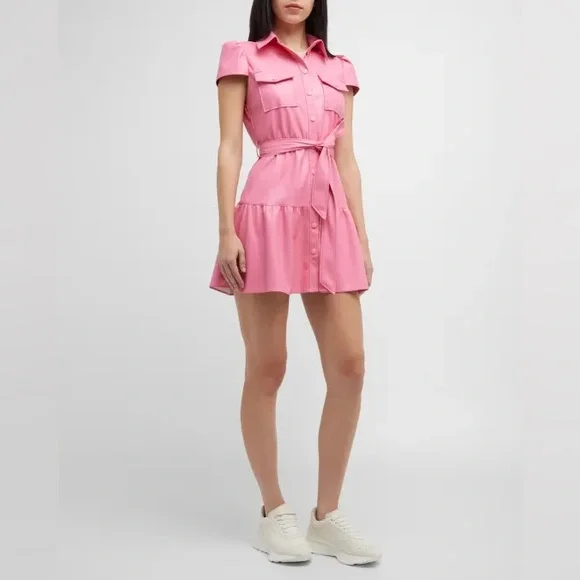 Alice + Olivia Miranda Primrose Pink Vegan Leather Tiered Dress
